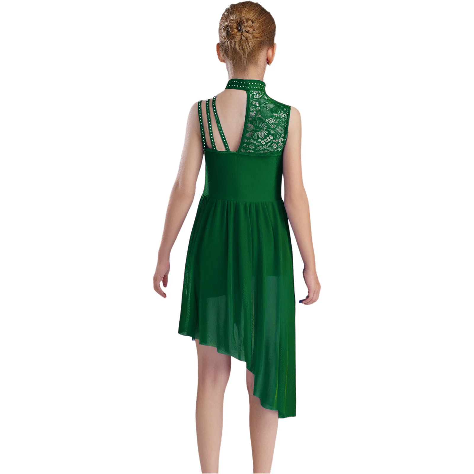 キッズガールズ光沢のあるラインストーンバレエジャージーレオタードドレス体操芸術フィギュアスケート叙情的なダンスパフォーマンス衣装