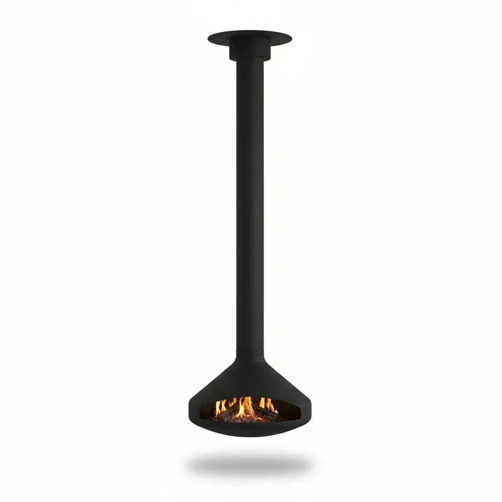 Bio Ethanol Suspended Fireplace, 600mm Carbon Steel Hanging Fireplace, Ventless Smokeless Ceiling-Mounted Fire Pit for Indoor