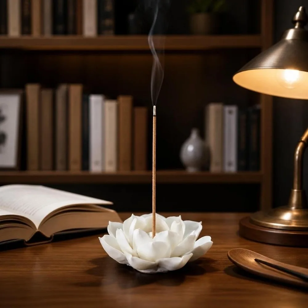 Ceramic Incense Burner Flower Design Detachable Lotus Aromatherapy Stand Decorative Ash Catcher Incense Burning Tray Office Use