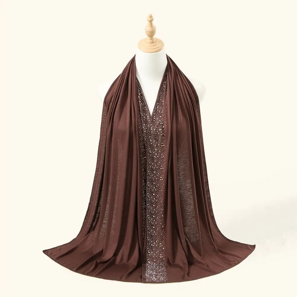 

New Solid Color Hijab Scarf Shinny Sun Protection Shawl Long Wraps Breathable Rhinestone Headband Headscarf For Women