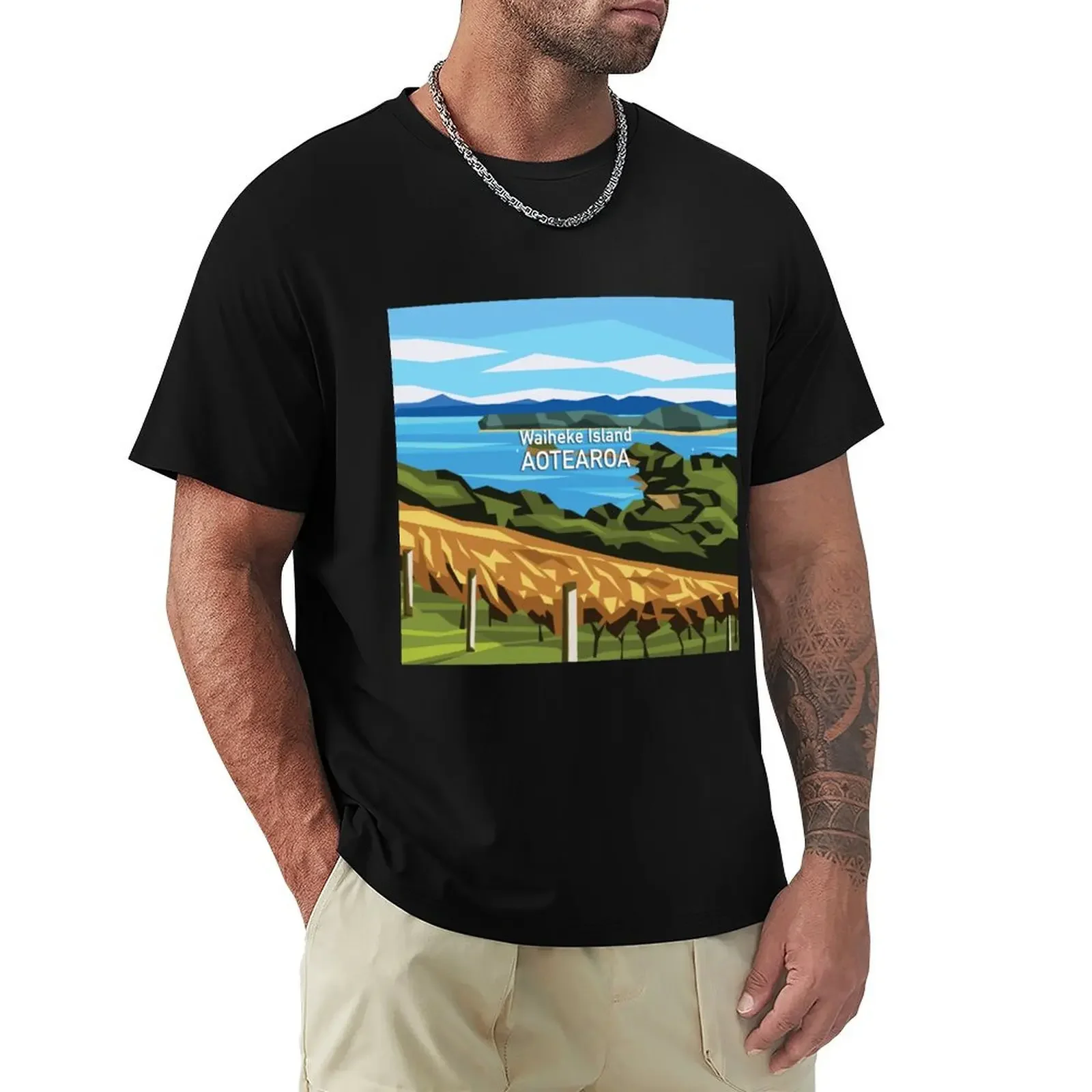 T-shirt Aotearoa pour homme, île de Waiheke, séchage rapide, graphique, vintage, surdimensionné