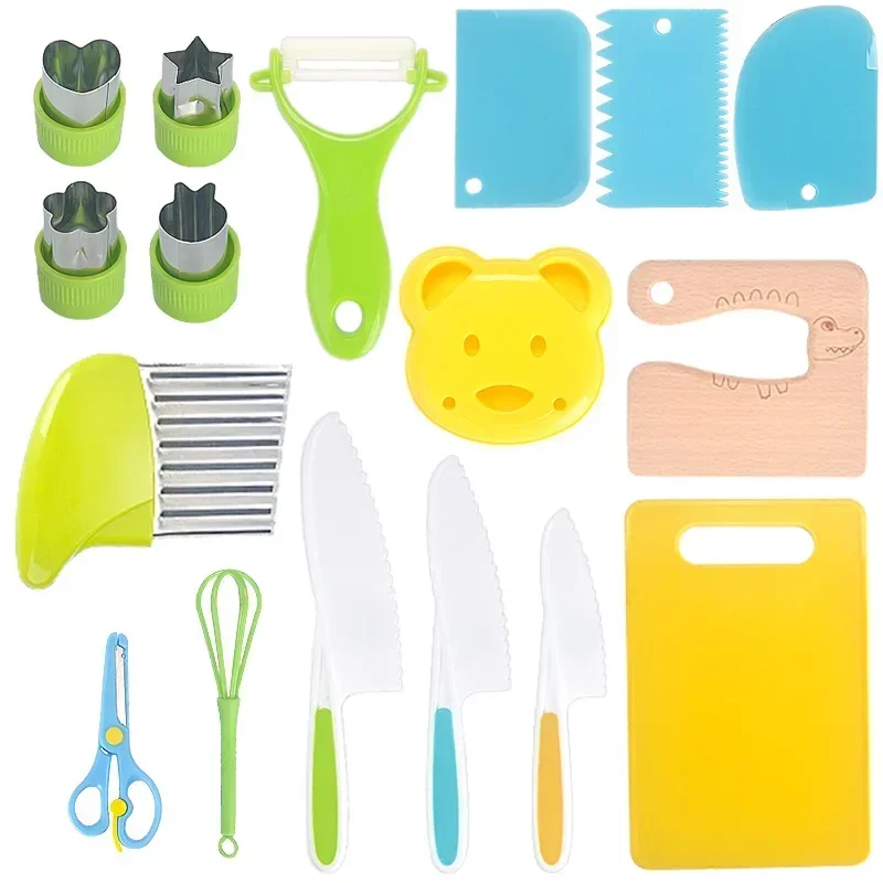 13/17PCS Kids Cooking sets Real Cooking Montessori Kitchen Tools for Toddlers Kids Safe Knives for 2/3/4/5/6/7/8 Year Old