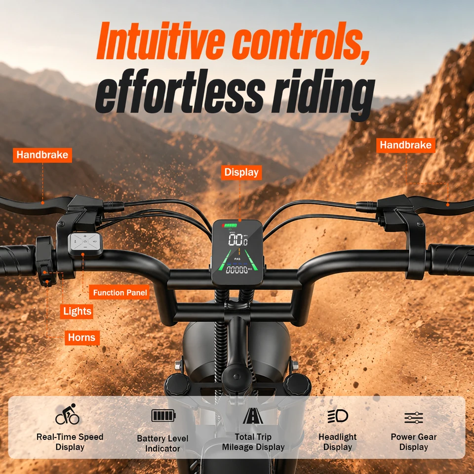 ASKGO Fat Tire Electric Bike for Adults, 1500W Peak Motor Off-Road Ebike, Up to 28 MPH Speed & 65 Miles Range, 16"×4.0" Wide All-Terrain Tires, 48V 20Ah Removable Battery, Dual Disc Brake with NFC Smart Unlock image 7