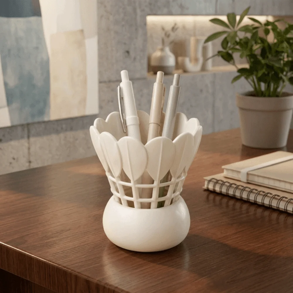 

Unique 3D Printed Badminton Pen Holder Sports Element Plastic Desktop Organizer Funny Non-Slip Pen Stand Office