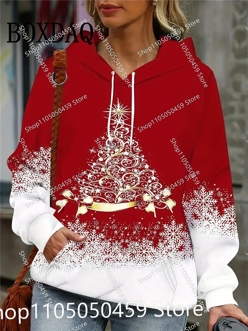 

Женские толстовки с капюшоном, зимняя рождественская тема, уличная одежда с рисунком дерева, толстовки с длинными рукавами, повседневные свободные карманы, 3D-печать