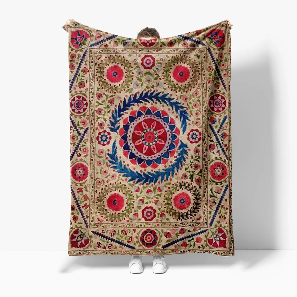 Boho Printed Fleece Blanket Decorative Throw Bed Sofa Cushion Cover Bedding Home Decor 150x180cm