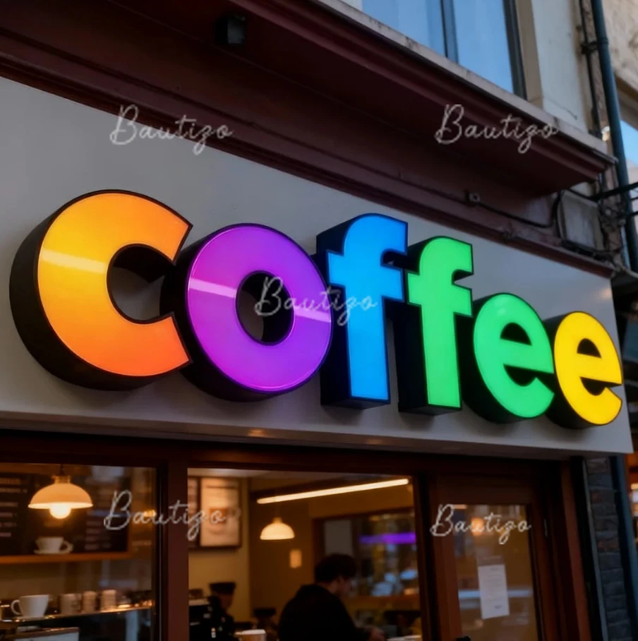 Coffee LED Sign Custom RGB Logo Programmable Channel Letters Personalized Shop Decor Storefront Outdoor Signage Advertising