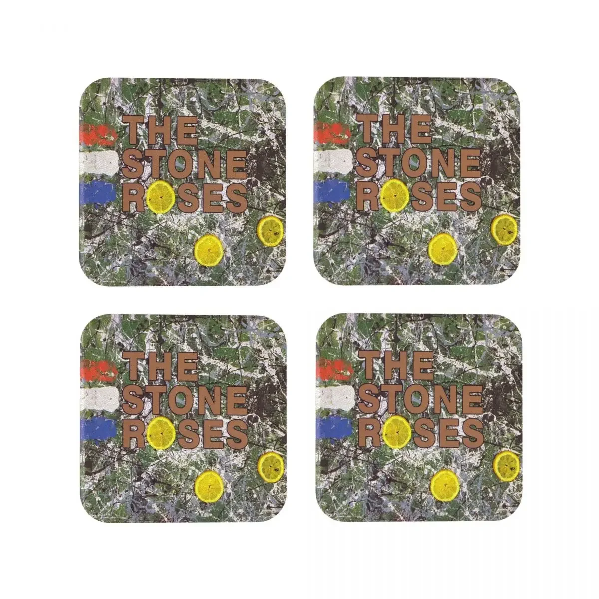 

The Stone Roses Album Cov Coasters Kitchen Placemats Non-slip Insulation Cup Coffee Mats For Decor Home Tableware Pads Set of 4