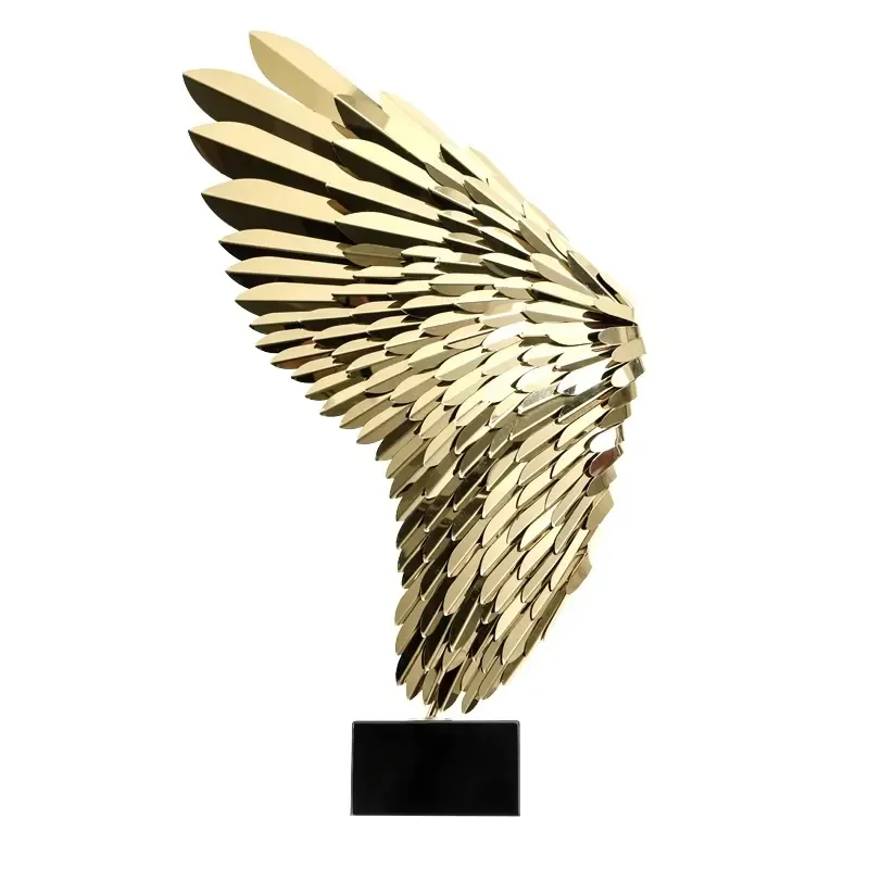 Modern Home Decoration Accent Piece Abstract Metal Crafts Artistic Plated Gold Wing Sculpture Table Centerpiece