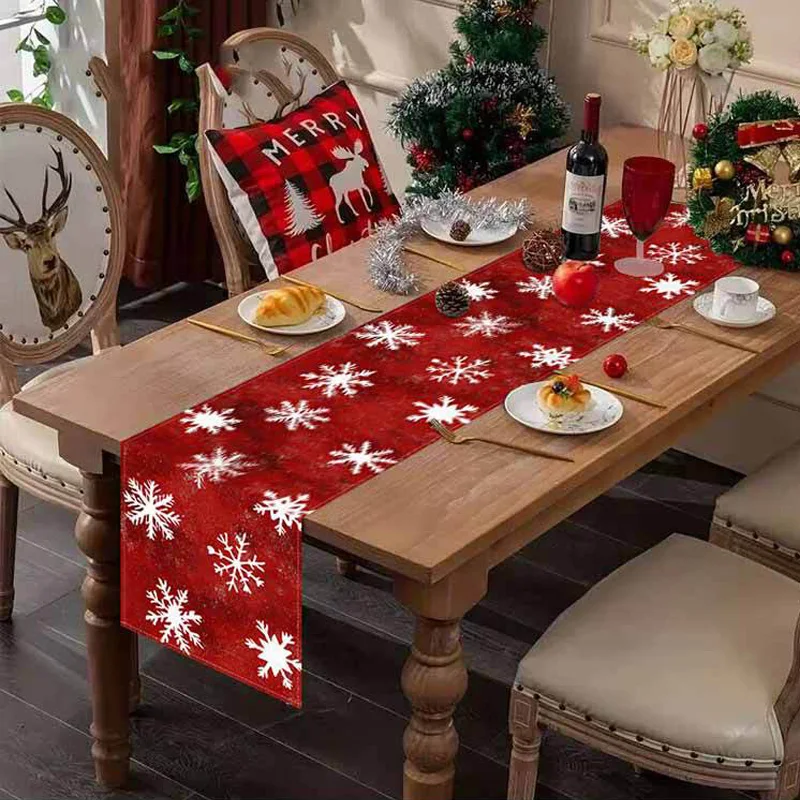 

Christmas Snowflake Linen Table Runner Holiday Party Decor Farmhouse Kitchen Table Runner Wedding Decorations