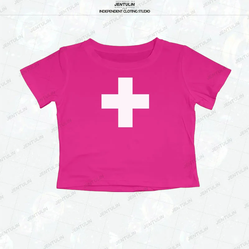 تي شيرت نسائي قصير مطبوع عليه جماليات قوطي تي شيرت أحمر مثير تي شيرت صيفي ريترو بأكمام قصيرة تي شيرت Y2k للسيدات Harajuku Punk Baby تي شيرت