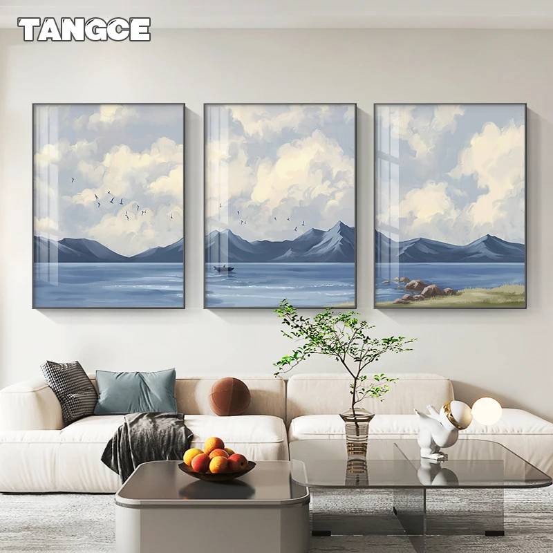 

Nordic Blue Landscape Decorative Pictures Modern Sky Sea Clouds Wall Art Posters Prints Canvas Paintings for Living Room Bedroom
