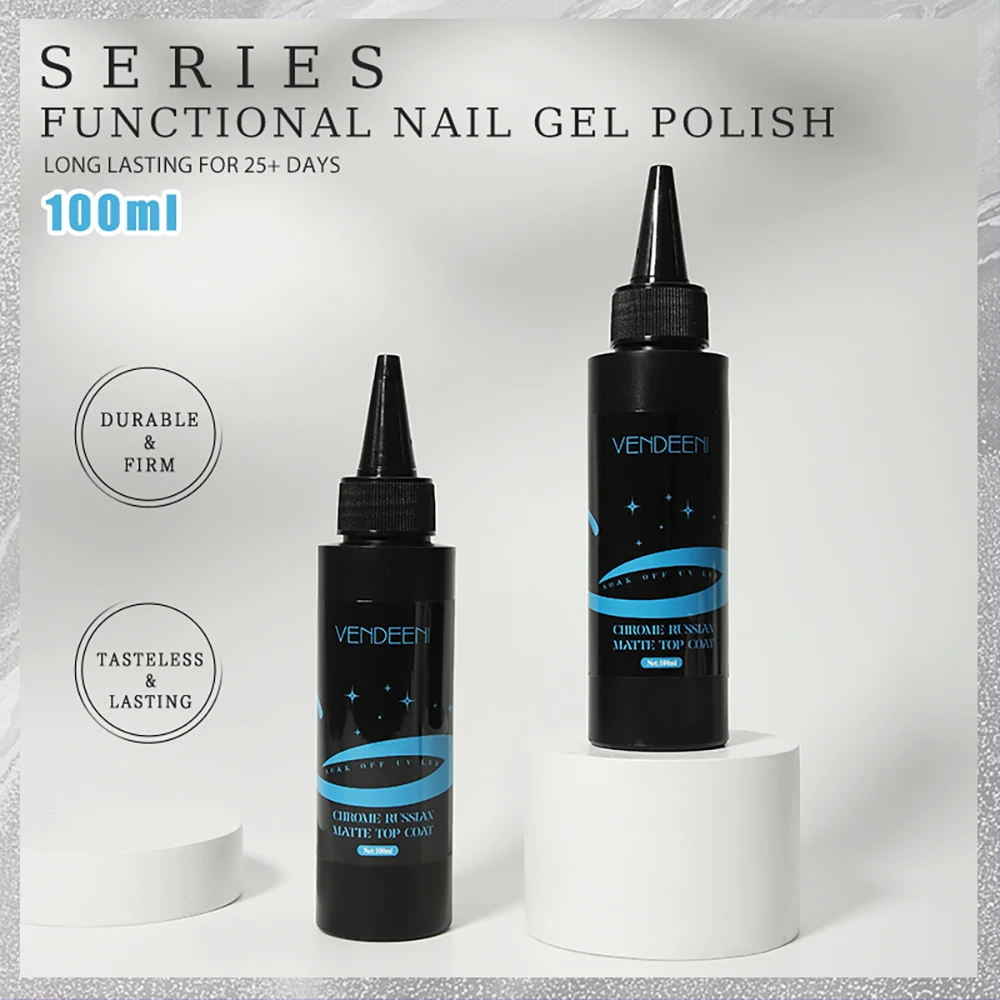 Vendeeni 100ml Russian Matte Top Coat Semi Permanent No Wipe UV Soak Off Gel Nail Polish Frosted Non Stick Powder Matte Top Coat