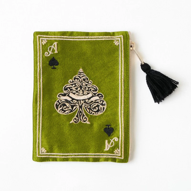 日本の手刺繍ポーカー化粧品バッグレトロポータブル収納ポーチ多用途オーガナイザーカードコインキー毎日の持ち運び用