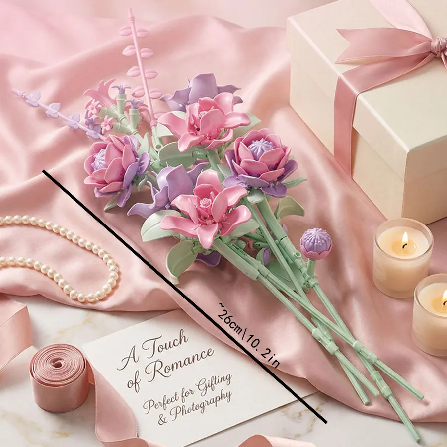 Pastel Pink Rose Lily Flower Bouquet Building Botanical Collection Ornament Valentine Birthday Holiday Women Creative Assembly