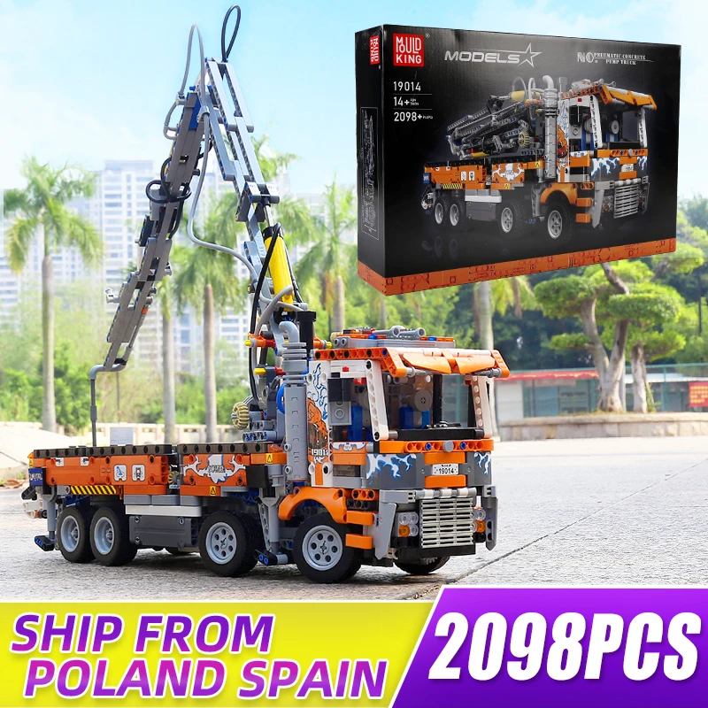 Mould King 19014 Technology Pneumatic Concrete Pump Truck Building Blocks MOCT Heavy Duty Tow Truck Toys Set for Boys