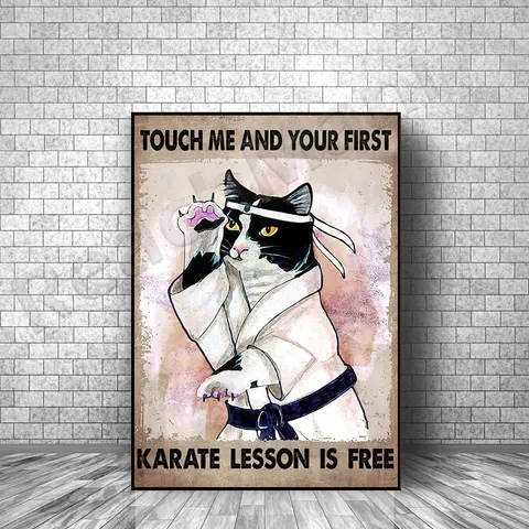 toca-me y tu primer cartel de clase de karate, divertido cartel de gato, karate de gato, cinturón negro de karate, regalo para amante de los gatos