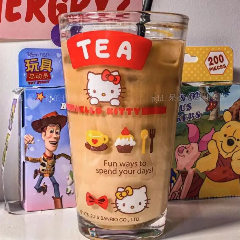 Cartoon Sanrio Hello Kitty Kawali Glass Milk Cup Coffee Cup Home Sweet Ins Anime Cute Girls Gift Birthday Gift For Girlfriend