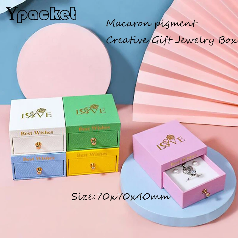 Macaron Candy Colors Square Jewelry Organizer Box Engagement Ring For Earrings Necklace Bracelet Display Gift Box Handle Bags