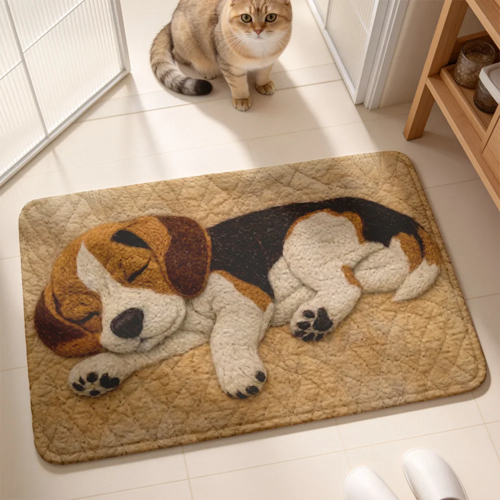 Pet Dog Lover Beagle Flannel Non-Slip Floor Mat Soft Plush Rug Water Absorbent Bathroom Rug Indoor Entryway Carpet Bedside Decor