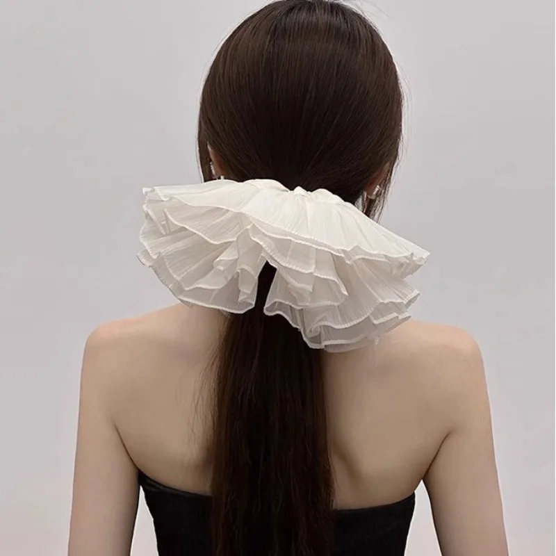 Coleteros de hilo súper grandes para mujer, lazos coreanos suaves para el cabello de encaje dulce para chica Mori, accesorios para el cabello multicapa de alta elasticidad