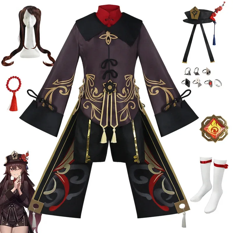 

Genshin Impact Hutao Kids Cosplay Costume Uniform Wig Cosplay Anime Game Hu Tao Dress Halloween Costumes For Women Girls