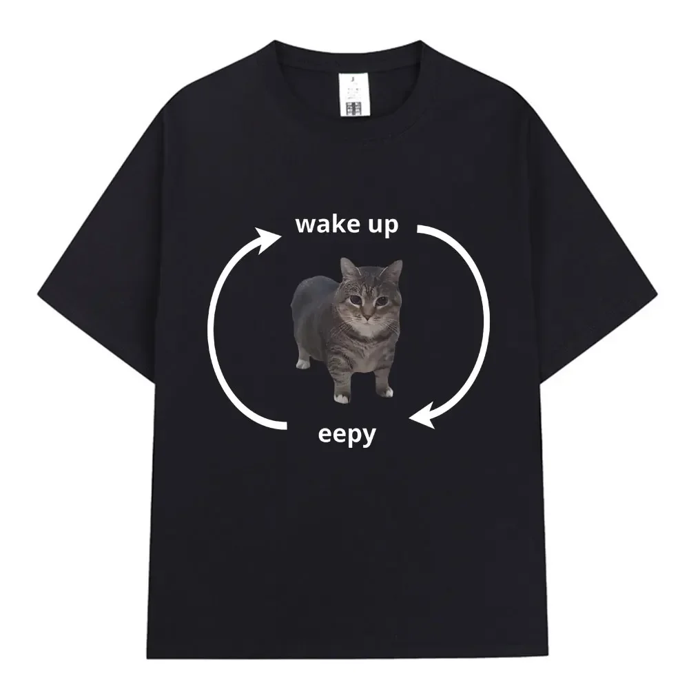 Wake up Eepy Kitty high-quality Tshirt for womenshort sleeved sleepersfunny catsanimal loverscasual oversized T-shirt