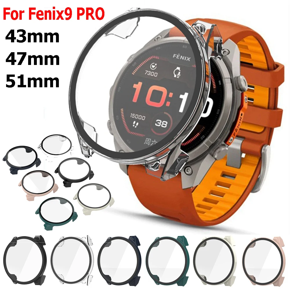 Tempered Glass Watch Case for GARMIN Fenix9 PRO 51mm/47mm/43mm Bumper Hard PC Cover Protective Shell for Fenix 9Pro Accessories