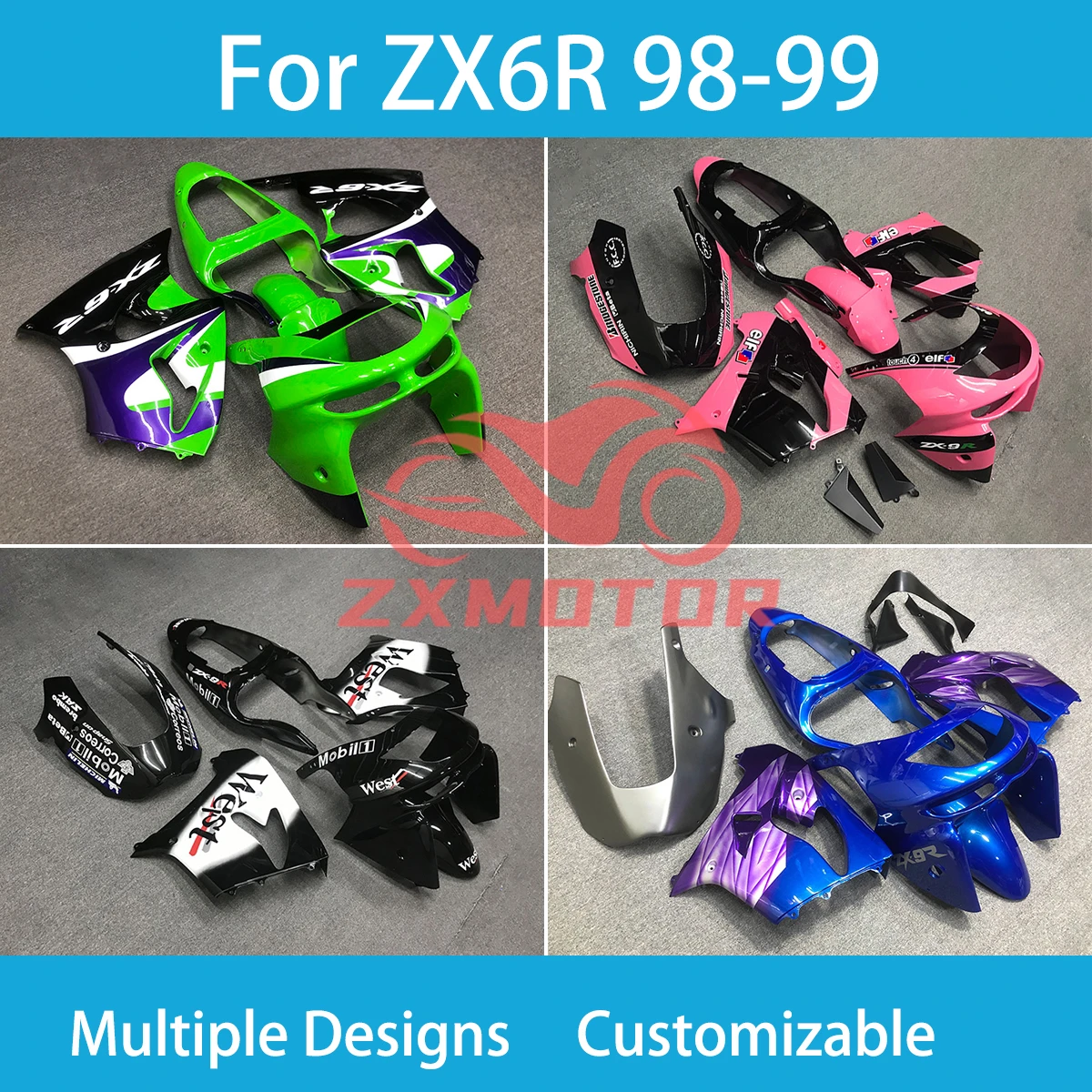 ZX 6R 98 99 Fairing Kit for Kawasaki ZX6R 636 1998 1999 Motorcycle Racing Customized ABS Plastic High Quality Fairings