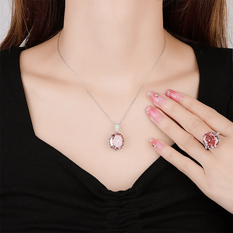 Autumn Winter New Jewelry S925 Silver High Carbon Diamond Sparkling Bud Set Ring Pendant 14*16