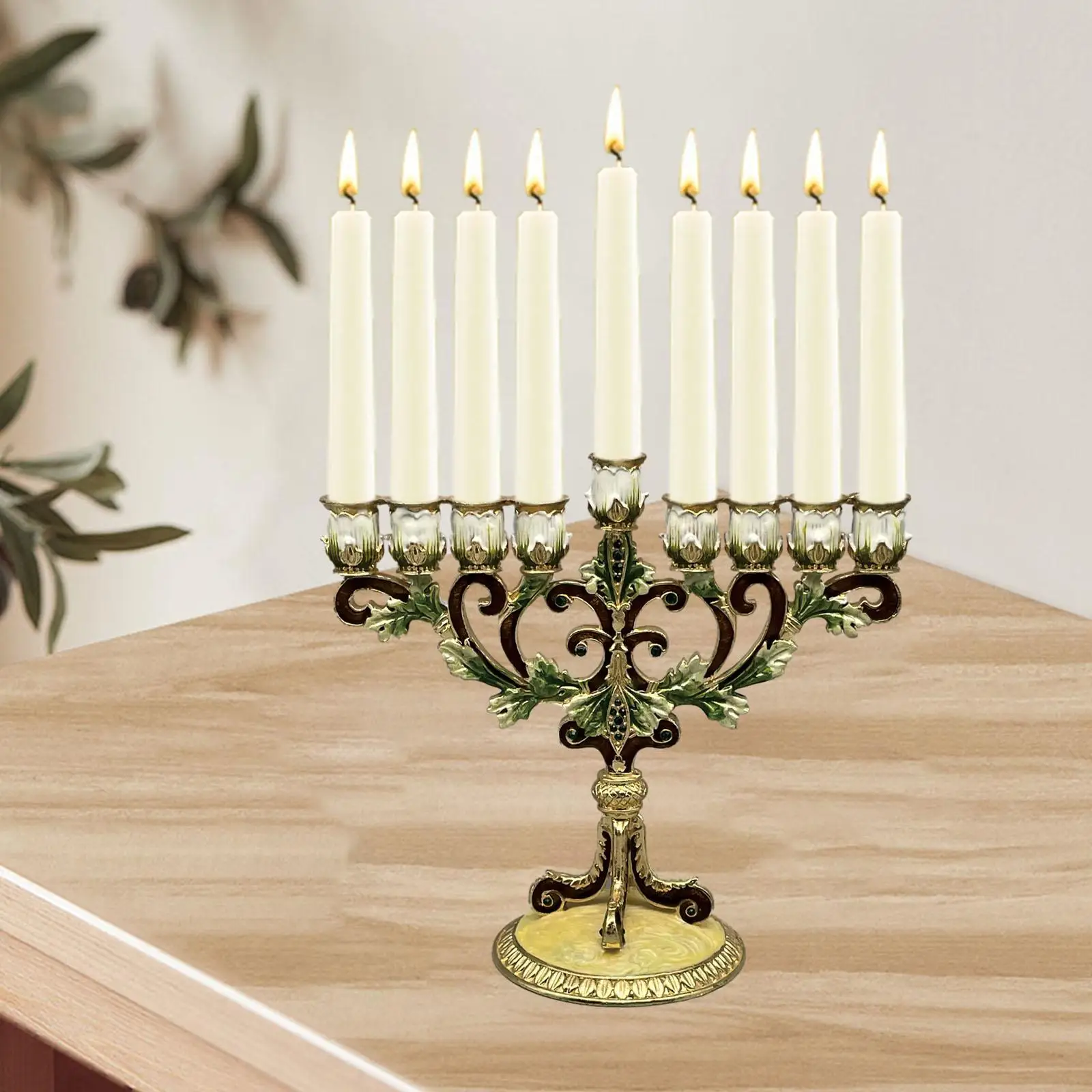 Hanukkah Menorah 9 Branch Candle Holder Candelabra with Sturdy Base Candlestick