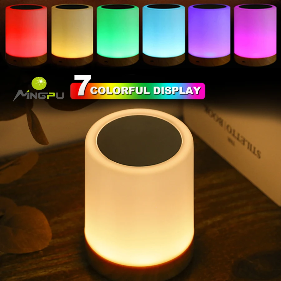

7-цветный ночник с дистанционным управлением RGB, сенсорная лампа с регулируемой яркостью, портативные настольные прикроватные лампы, перезаряжаемый через USB ночник