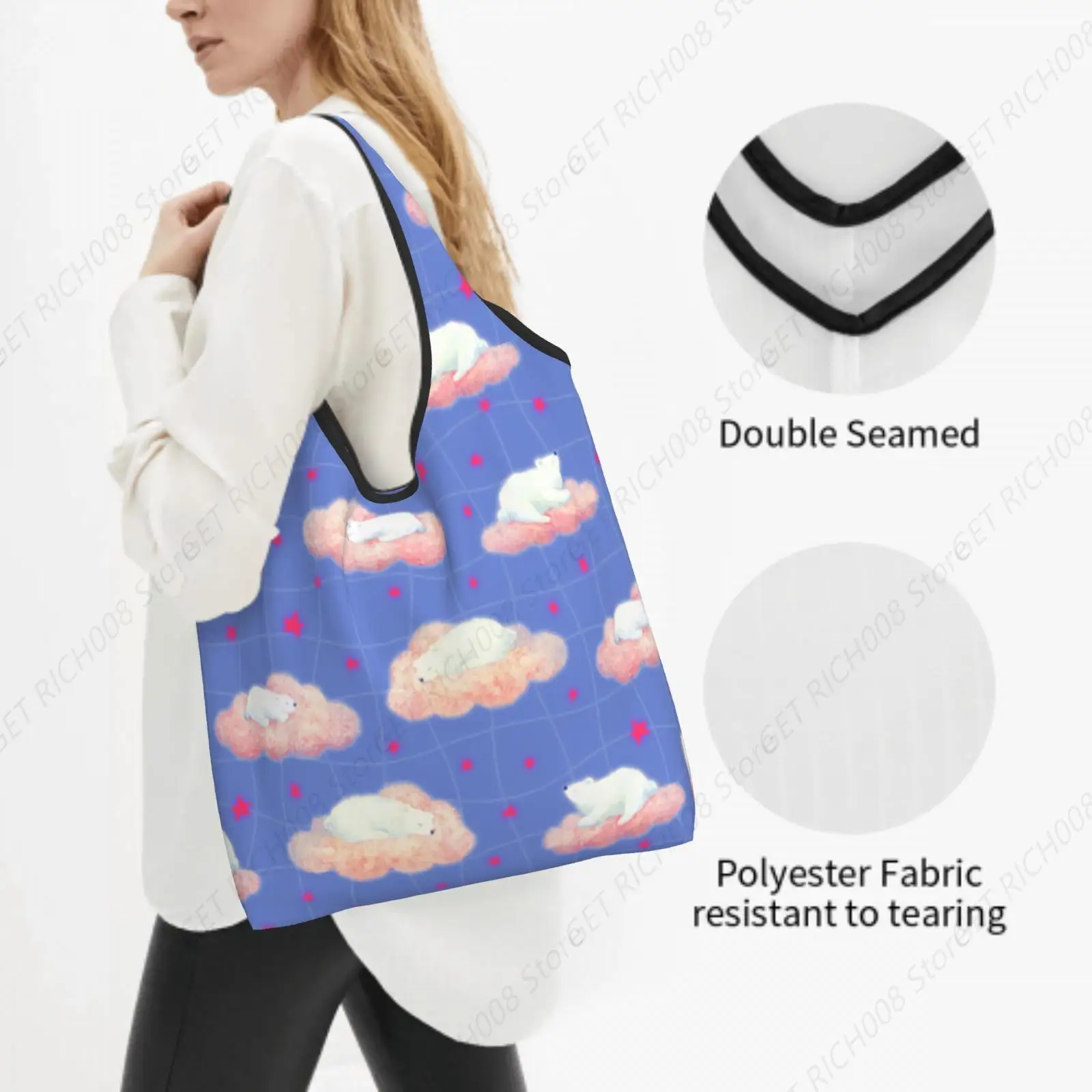 حقائب تسوق أنيقة Dreamy Cloud Dream قابلة للطي للجنسين مطبوعة للمتسوقين في الهواء الطلق