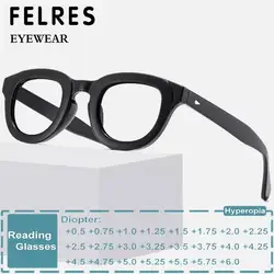 FELRES Vintage Anti Blue Light Round Reading Glasses High Definition Presbyopic Eyeglasses Anti-Glare Magnifying Readers+1.25