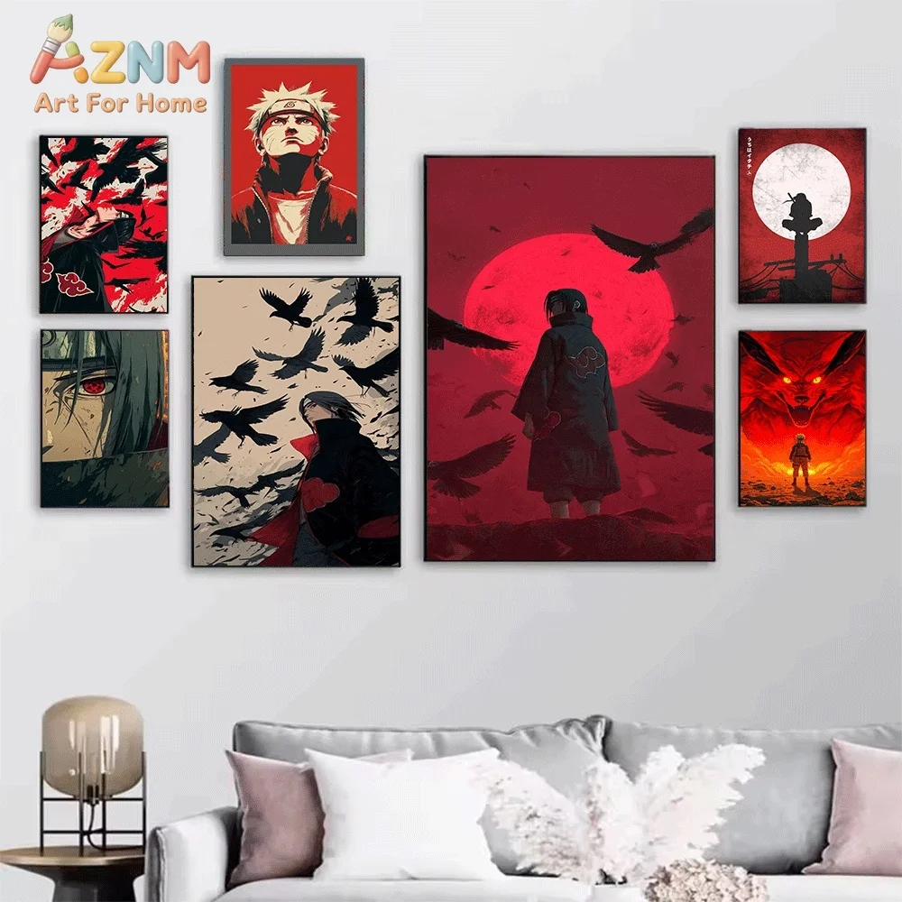Naruto Akatsuki Pain Itachi Obito Anime Canvas Wall Art Print Poster Unframed Canvas Painting Home Living Room Bedroom Wall De