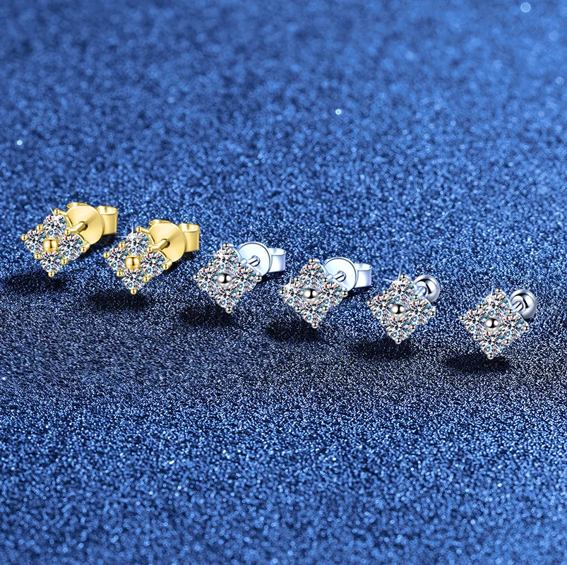 

Серьги из муассанитовой платины PT950 из 18-каратного золота с четырьмя листами клевера, маленькие, свежие, милые, компактные, легкие серьги в роскошном стиле