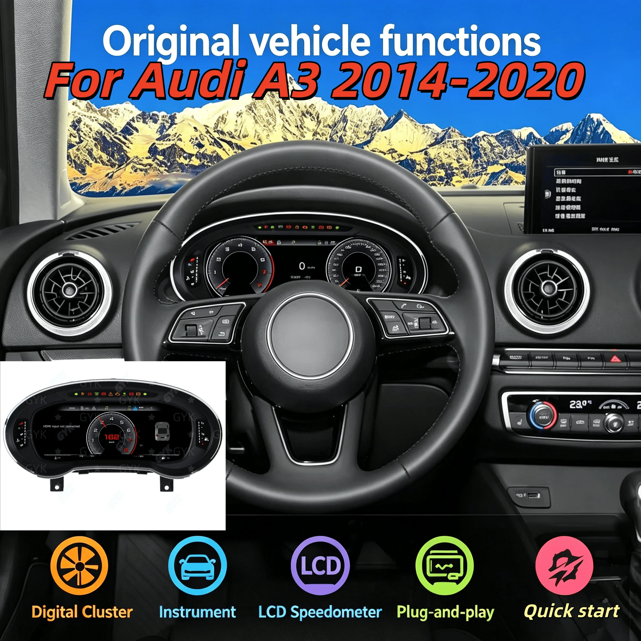 12.3'' Linux Car Virtual For Audi A3 2014-2020 Digital Instrument CockPit LCD Speedometer Dashboard Player Odometer Gauge