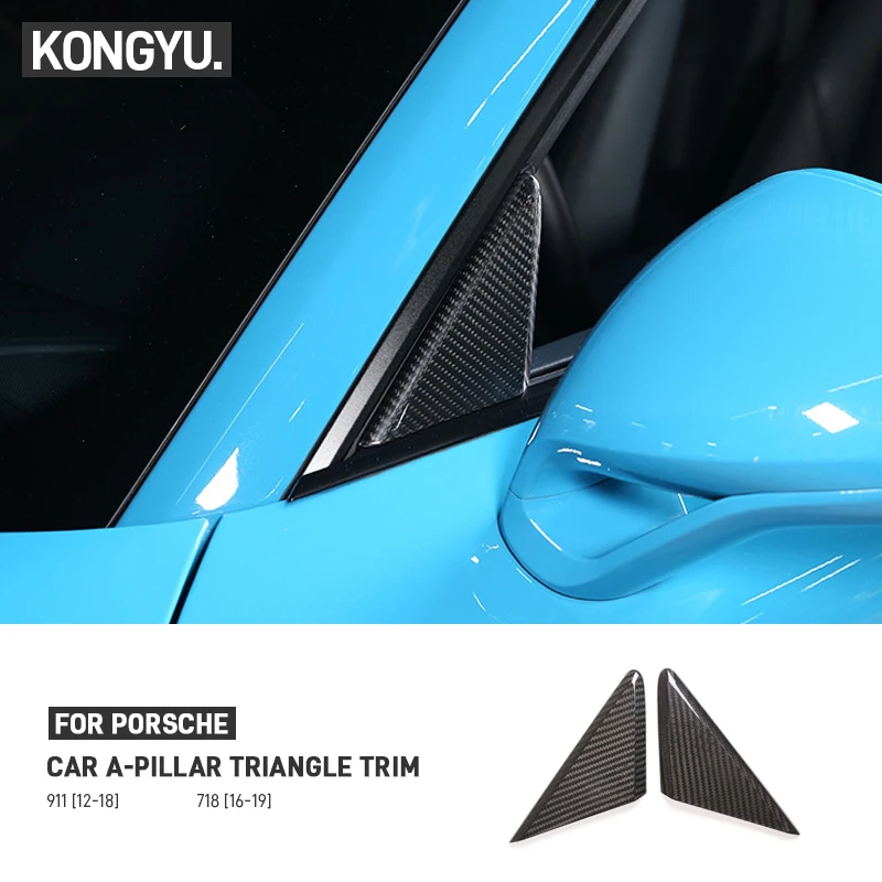 

For Porsche 911 2012-2018 718 2016-2019 Real Carbon Fiber Car Door Window A-pillar Triangle Trim Sticker Exterior Accessories