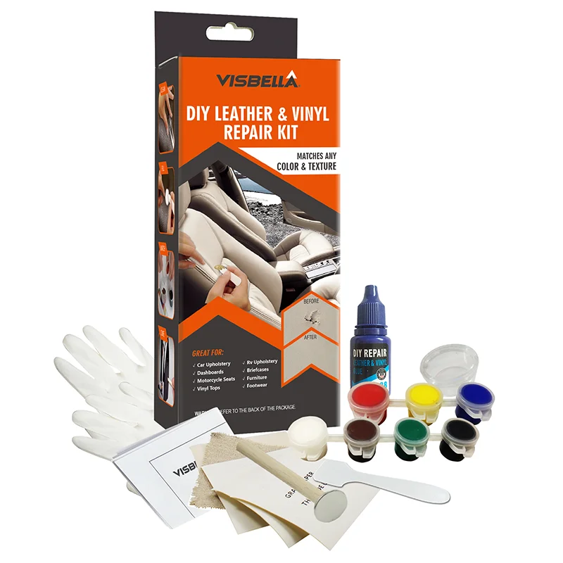 Visbella-Kit de reparación de cuero para el cuidado de asientos de coche, crema de restauración de pasta adicional para cortes, agujeros para arañazos, 7 colores