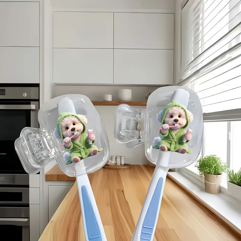 2pcs Bichon Frise Wearing a Green Bathrobe  Brushing Teeth Toothbrush Storage Clip Useful in Household Keep Personal Oral Care