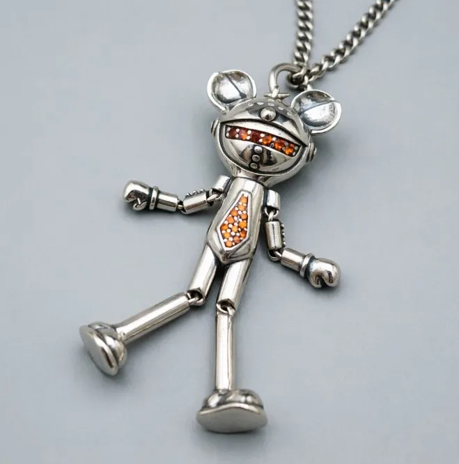 European and american hip hop jewelry sterling silver s925 interstellar bear fashion necklace movable doll pendant
