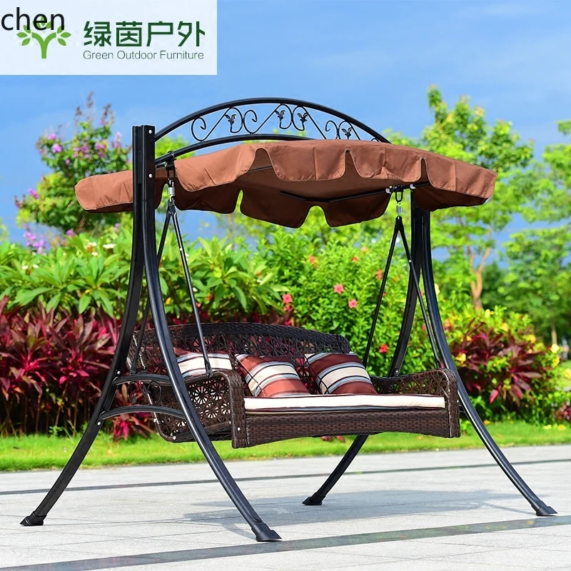 

LXC Outdoor Rattan Chair Swing Indoor Balcony Rocking Chair Rattan Art Swing Courtyard Three-person Iron Art Hanging Chair
