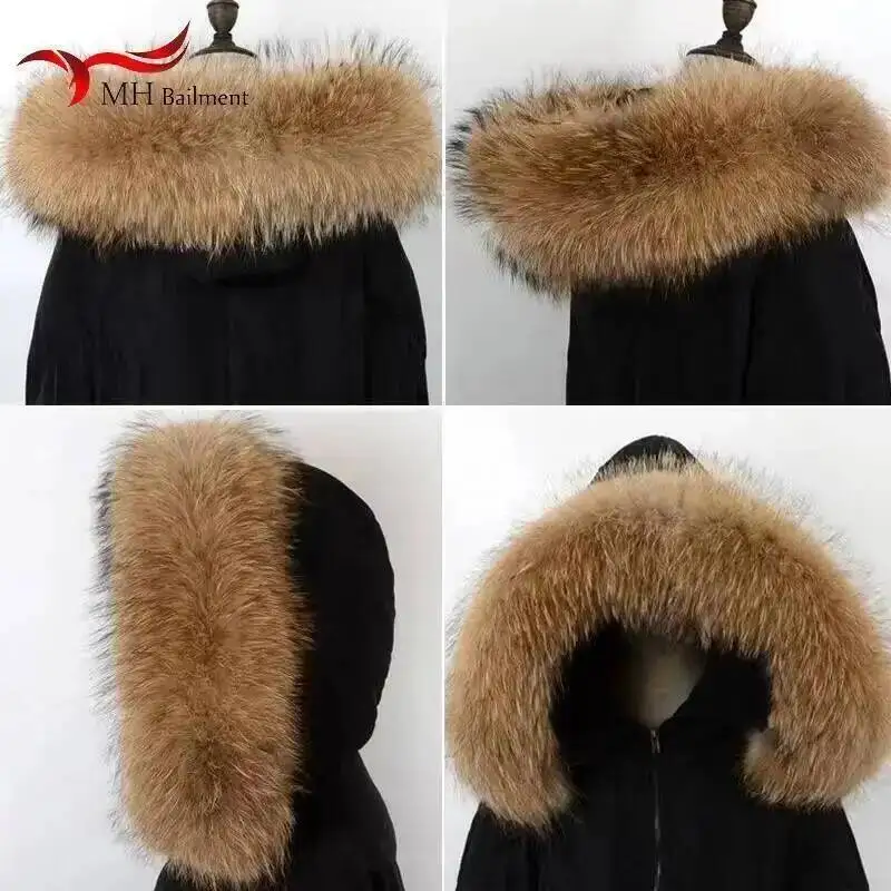 Real Raccoon Fur Collar Womens Winter New Natural Fur Scarf Men Jackets Luxury Warm Scarves High Quality Detachable Fur Shawl