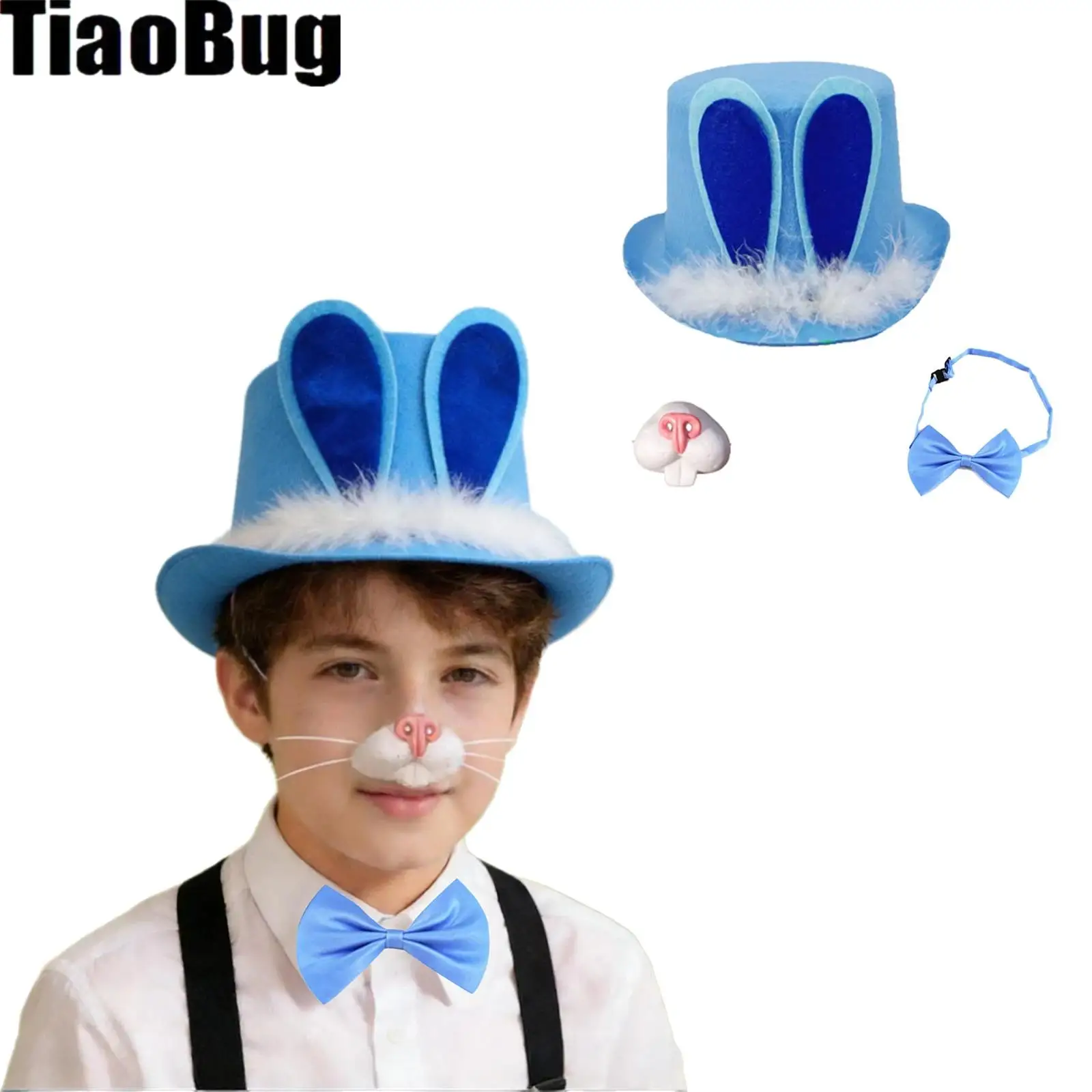 

Kids Bunny Costume Set Include Bunny Ears Top Hat Bow-tie Rabbit Nose Etc for Easter Festival Cosplay Accessories