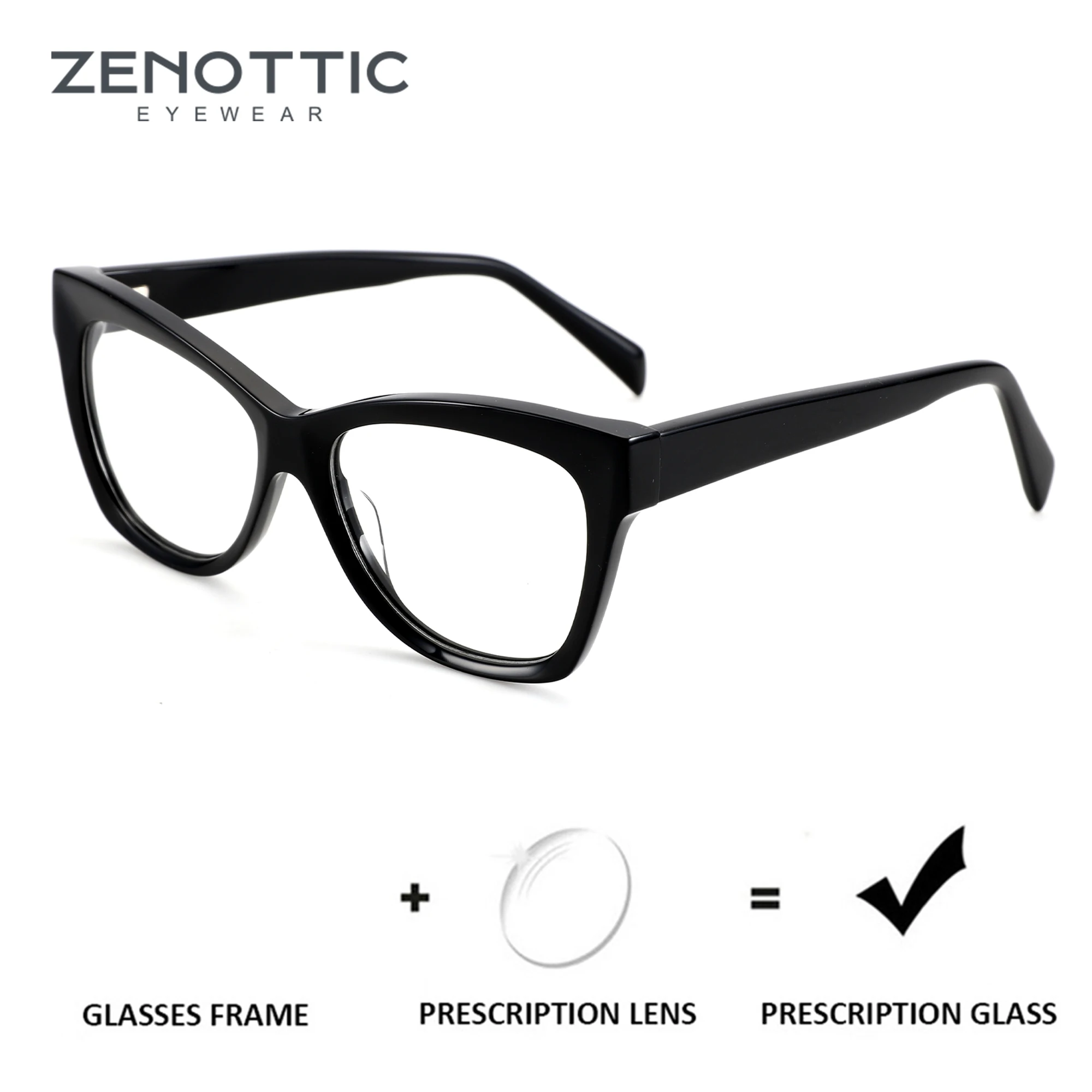 ZENOTTIC Vintage Acetate Prescription Glasses Women Cat Eye Optical Eyewear Myopia hyperopia Hyperopia Progressive Anti-Blu-Ray