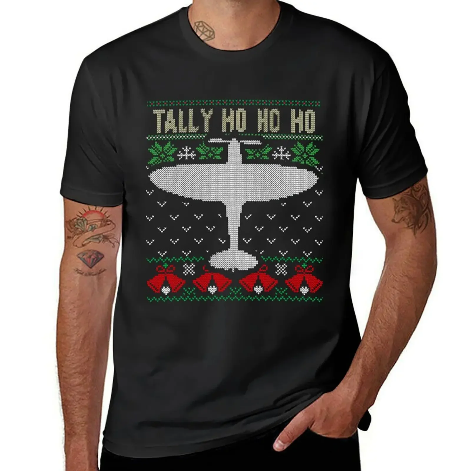 

Spitfire Fighter Christmas Ugly Jumper Style Aircraft RAF Plane WW2 Aeroplane T-Shirt Short sleeve tee mens t shirts top quality