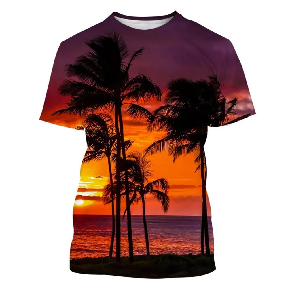 Beach Palm Tree Casual 3D Printing T-shirt Hawaii Men and Women Fashion Funny Hip-hop Cool T-shirt