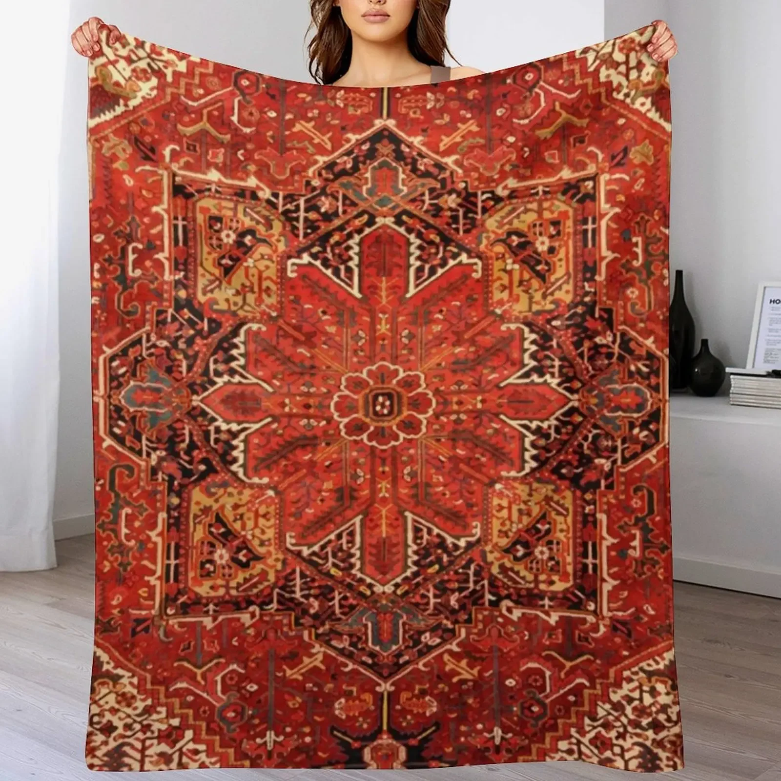 

Antique Persian Rug Red Black Carpet Pattern Throw Blanket Cozy Home Blanket Gift for Christmas Holiday