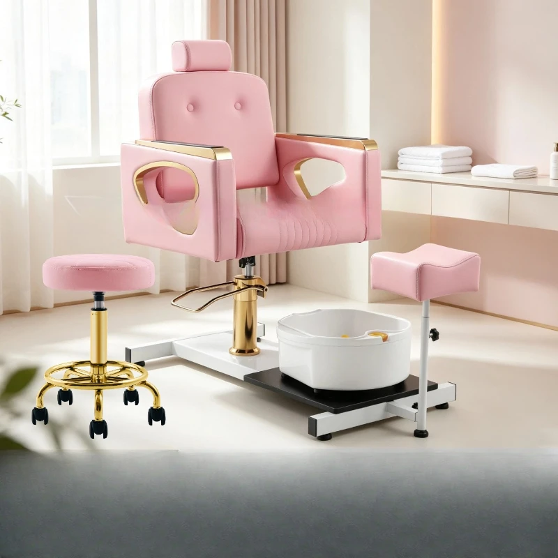 Light Luxury Barber Premium Foot Bath Movable Pedicure Rotating Foot Therapy  with Technician Stool