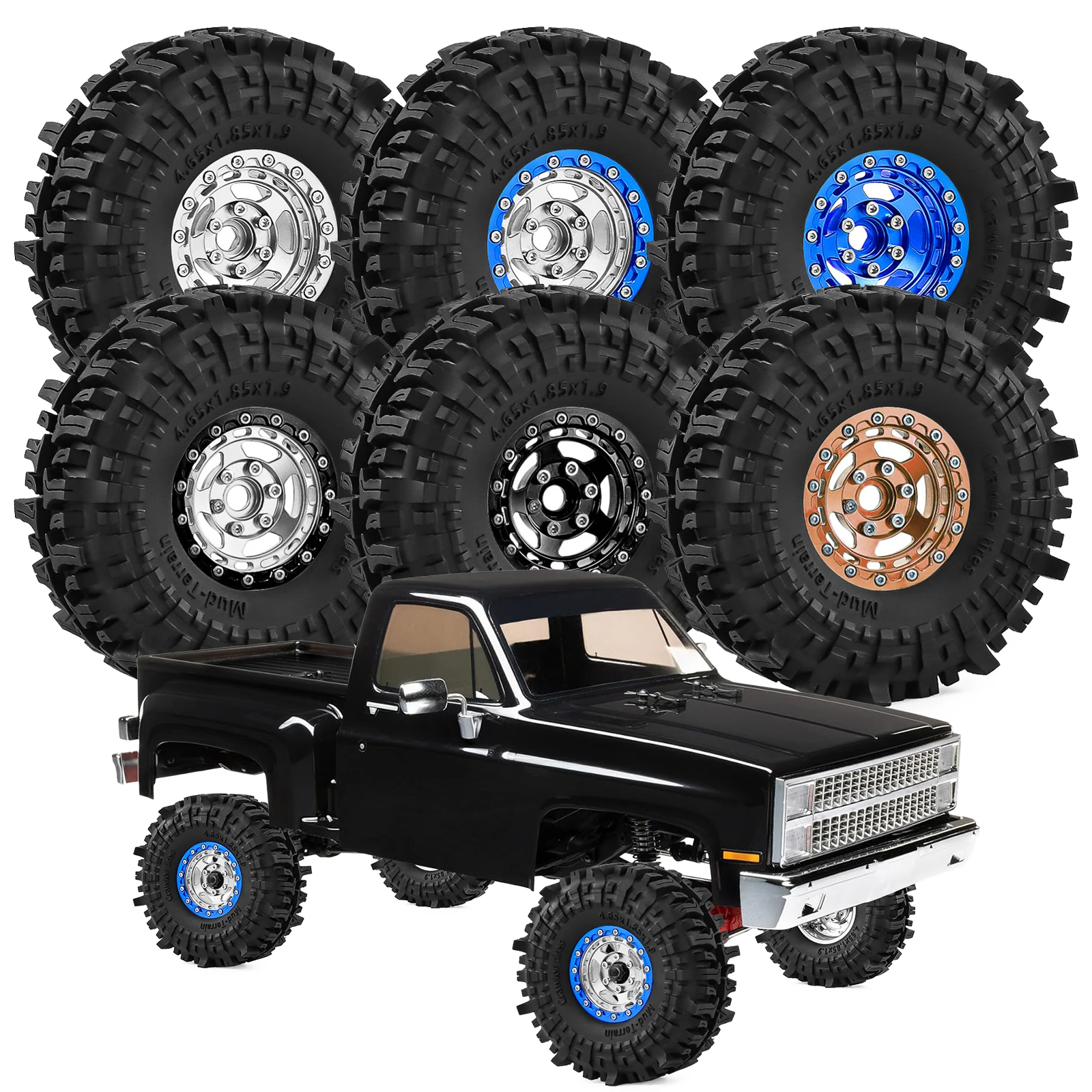 

4pcs 1.9 inch Aluminum Beadlock Wheel Rim & Tire Set for 1/10 TRX4/6 D90 Axial SCX10 II 90046 III AXI03007 Gen7/8 RC Crawler Car